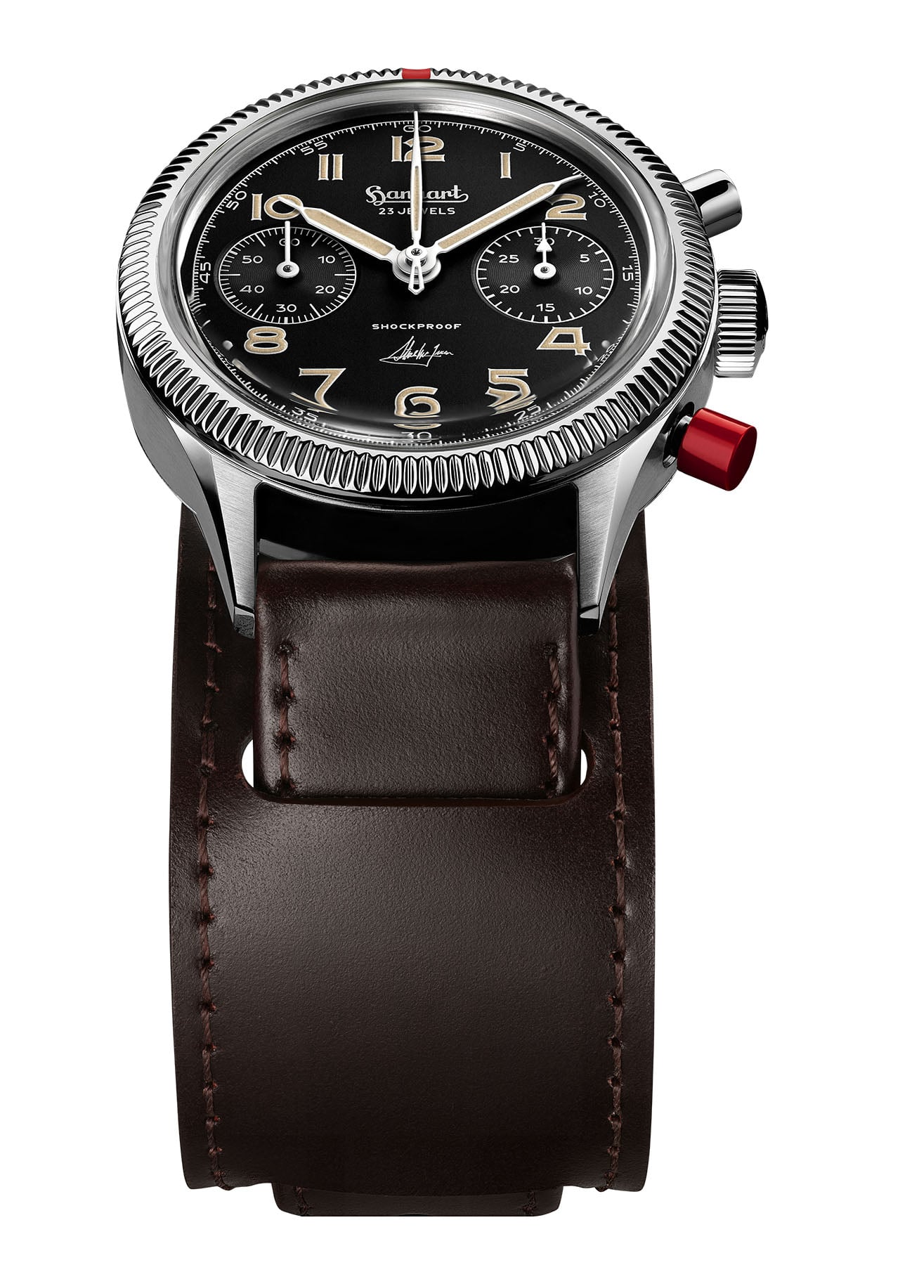 Hanhart 417 ES Steve McQueen Limited Edition with dark brown shell cordovan cuff strap