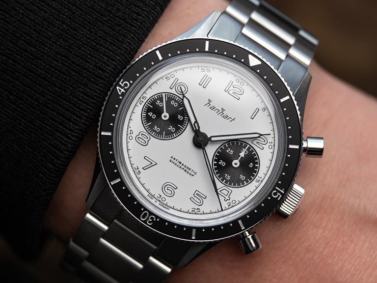 Hanhart 415 ES Panda Chronograph on Quick Adjust Bracelet - 39 mm