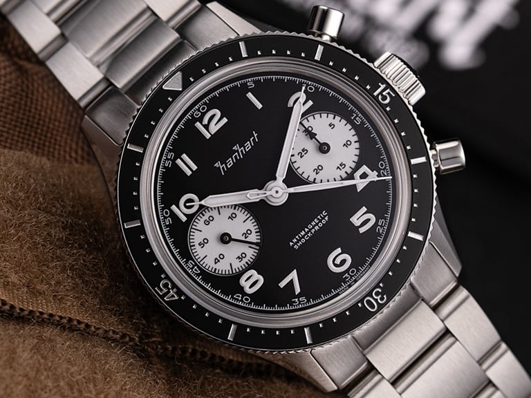 Hanhart 415 ES Reverse Panda Chronograph on Quick Adjust Bracelet - 39 mm