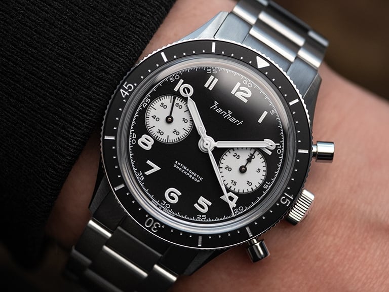 Hanhart 415 ES Reverse Panda Chronograph on Quick Adjust Bracelet - 39 mm