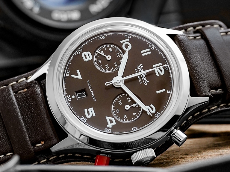 Hanhart 417 ES Mocha Flyback Column Wheel Chronograph LE on Strap - 42 mm