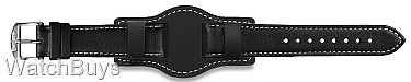 Hanhart Pioneer Strap - 20 x 18 Calfskin Black; White Stitch - Without Rivets With Bund - Standard Length