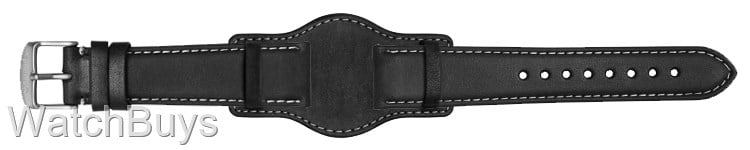 Hanhart Pioneer Strap - 20 x 18 Calfskin Black; White Stitch - Without Rivets With Bund - Standard Length