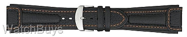 Sinn Strap - EZM 10 TESTAF - Cowhide Black; Orange Stitch - Padded Double Stitched - Titanium Buckle - Standard Length