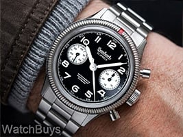Show product details for Hanhart 417 ES 1954 Reverse Panda Flyback Column Wheel Chronograph on Quick Adjust Bracelet - 39 mm
