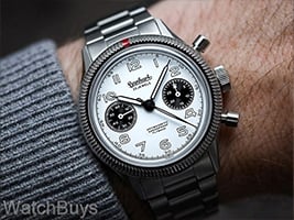 Show product details for Hanhart 417 ES 1954 Panda Flyback Column Wheel Chronograph on Quick Adjust Bracelet - 39 mm