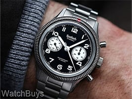 Show product details for Hanhart 417 ES Reverse Panda Flyback Column Wheel Chronograph on Quick Adjust Bracelet - 42 mm