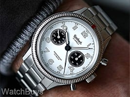 Show product details for Hanhart 417 ES Panda Flyback Column Wheel Chronograph on Quick Adjust Bracelet - 42 mm