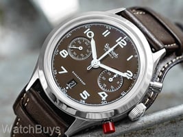 Show product details for Hanhart 417 ES Mocha Flyback Column Wheel Chronograph LE on Strap - 42 mm